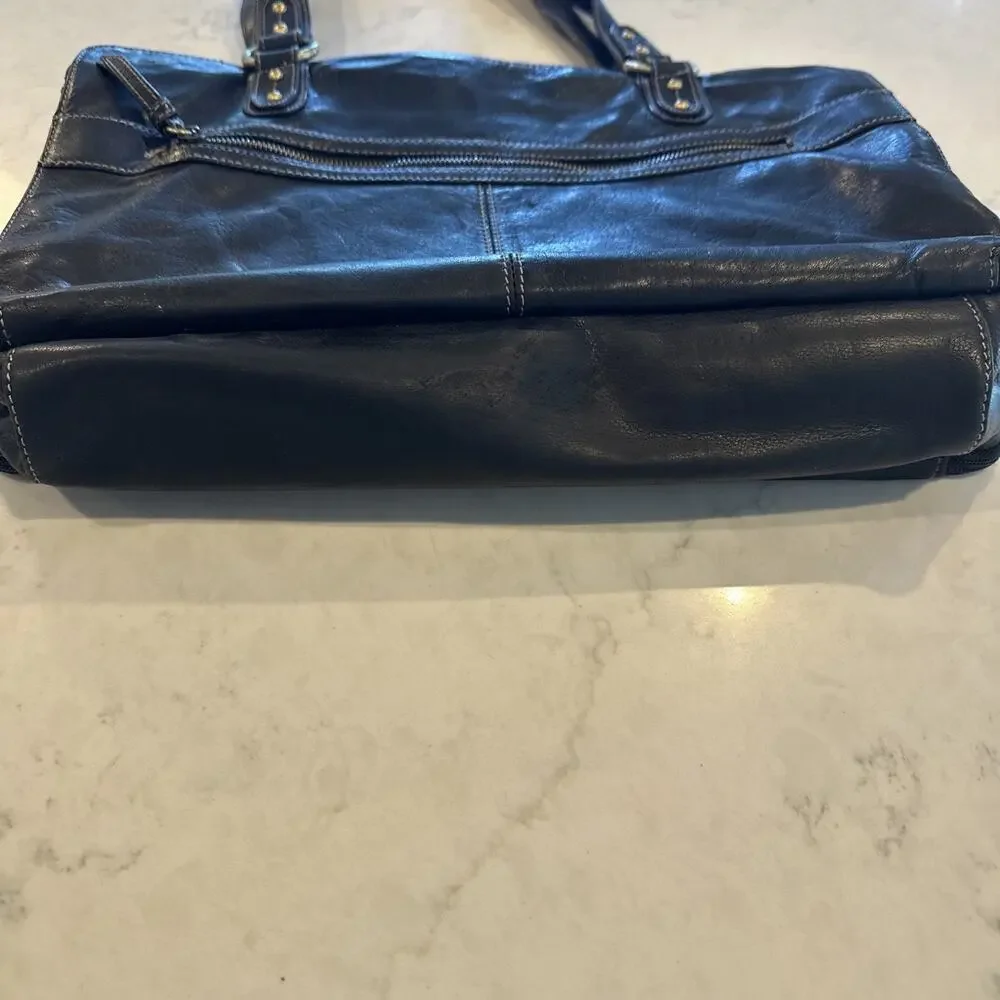 Tignanello Women’s Black Leather Stitched‎ Messenger Bag Purse Briefcase